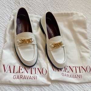 Valentino Garavani Cream Loafers with Gold Accent